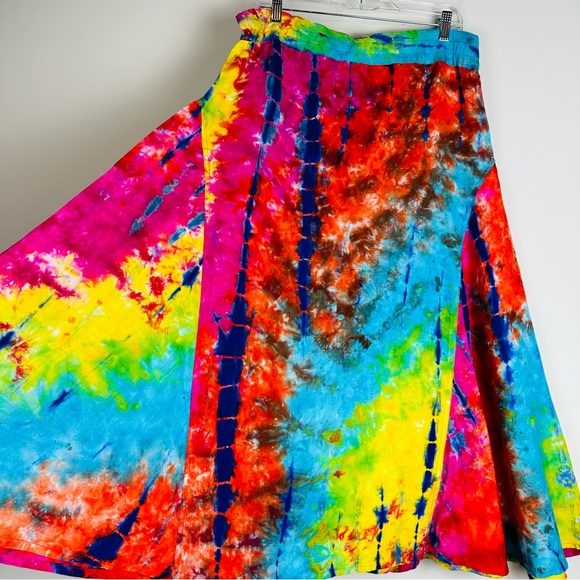 Multi Tie Dye Long Skirt, Boho Maxi Skirts Elastic Waist Women Large India.C182 - Picture 8 of 11